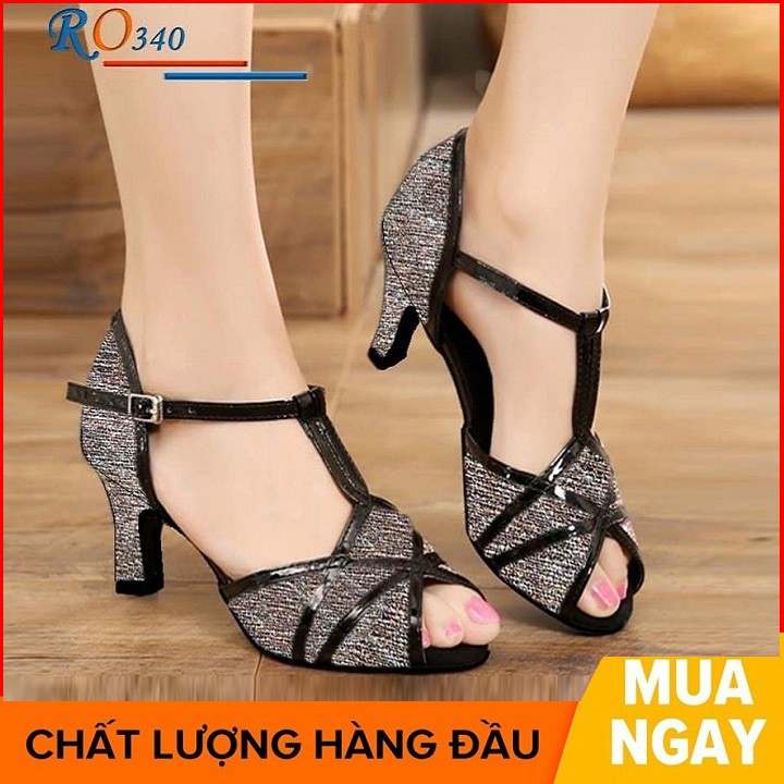 Giày sandal cao gót nữ 5 phân hàng hiệu rosata giày nhảy màu xám ro340