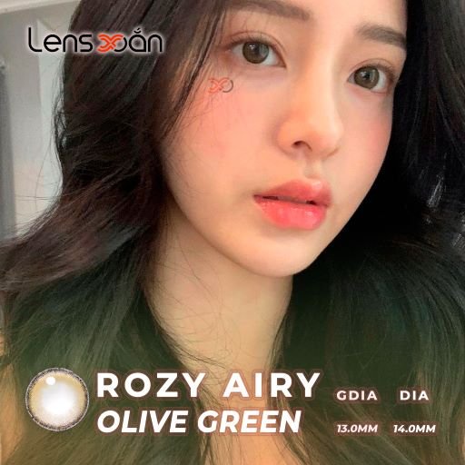 KÍNH ÁP TRÒNG ROZE AIRY OLIVE GREEN CỦA IDOL LENS : LENS SILICONE NÂU ÁNH XANH OLIVE CÓ ĐỘ CẬN LỆCH | LENS XOẮN