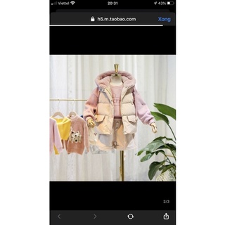 áo khoác gile phao mũ lông tai gấu hồng cho bé sz 110