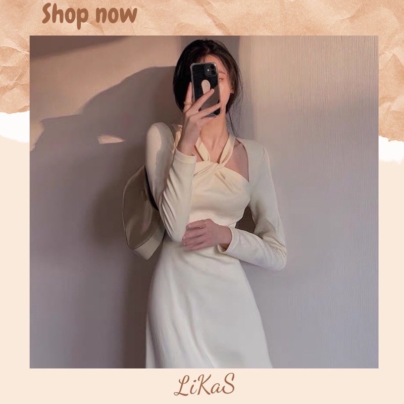 Đầm yếm đắp chéo tay liền và tay rời kèm đai ( sẵn be S M )