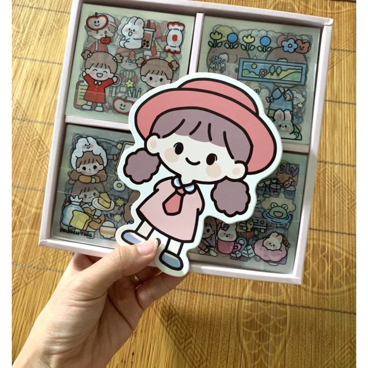 Combo 100 tờ Sticker dán sách vở, đồ dùng hình đáng yêu - hộp 1000 hình dán