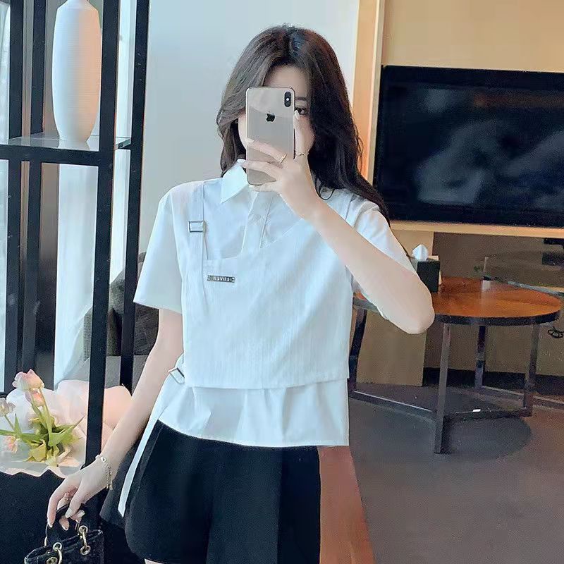 Áo sơ mi trắng giả 2 mảnh vải voan thiết kế trẻ trung khí chất cao cấp thời trang hè linh hoạt giải trí cho nữ