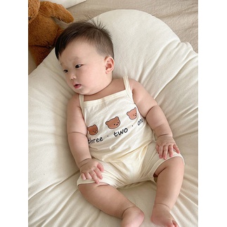 Bộ Áo Liền Quần Hai Dây In Hình Gấu Dễ Thương Phong Cách Hàn Quốc Thời Trang Mùa Hè Cho Bé Trai / Gái