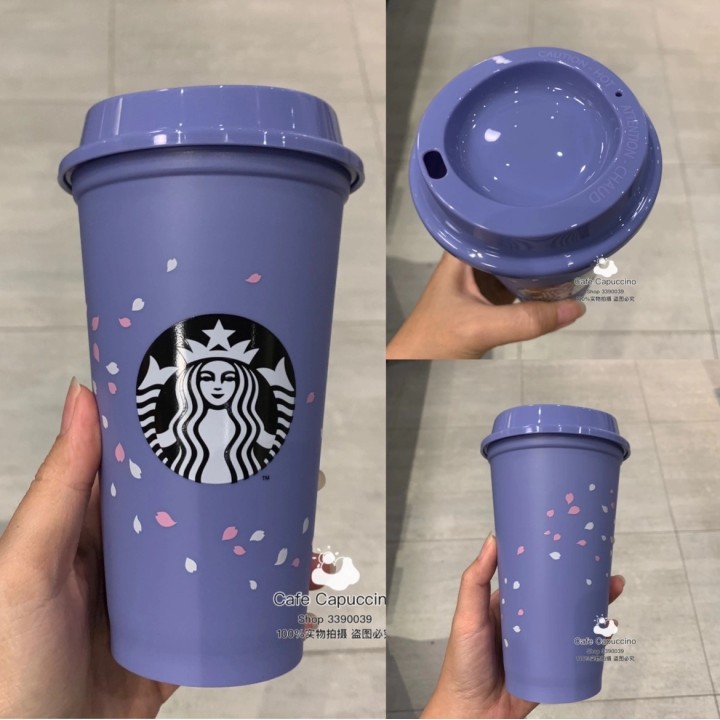 ☀Cốc Uống Nước Starbucks Bằng Nhựa Có Ống Hút Phiên Bản Giới Hạn Họa Tiết Hoa Anh Đào Mù