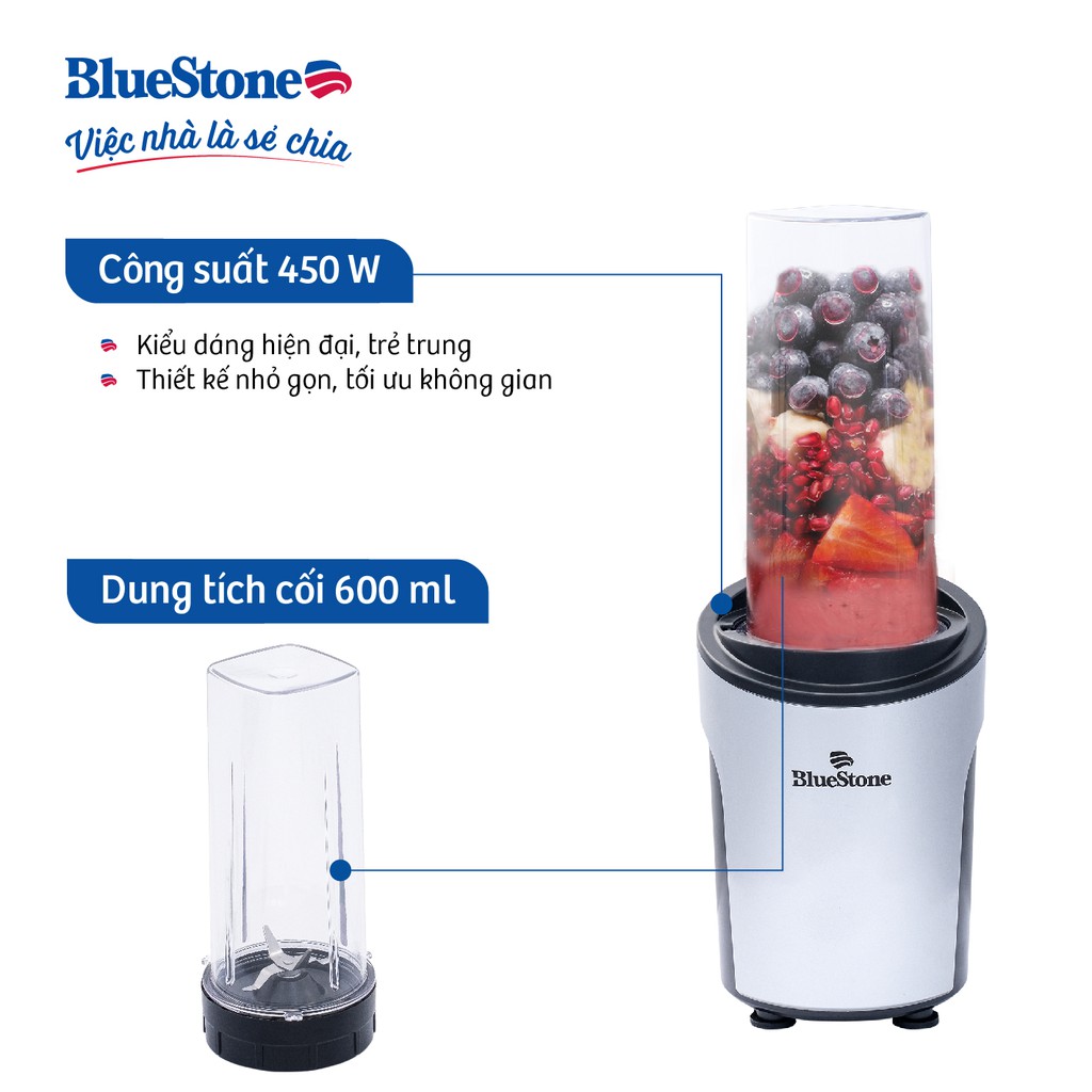 [Mã ELHAMS5 giảm 6% đơn 300K] Máy xay sinh tố BlueStone personal blender BLB-5310 Kèm 3 Cối Xay - Công suất 450w