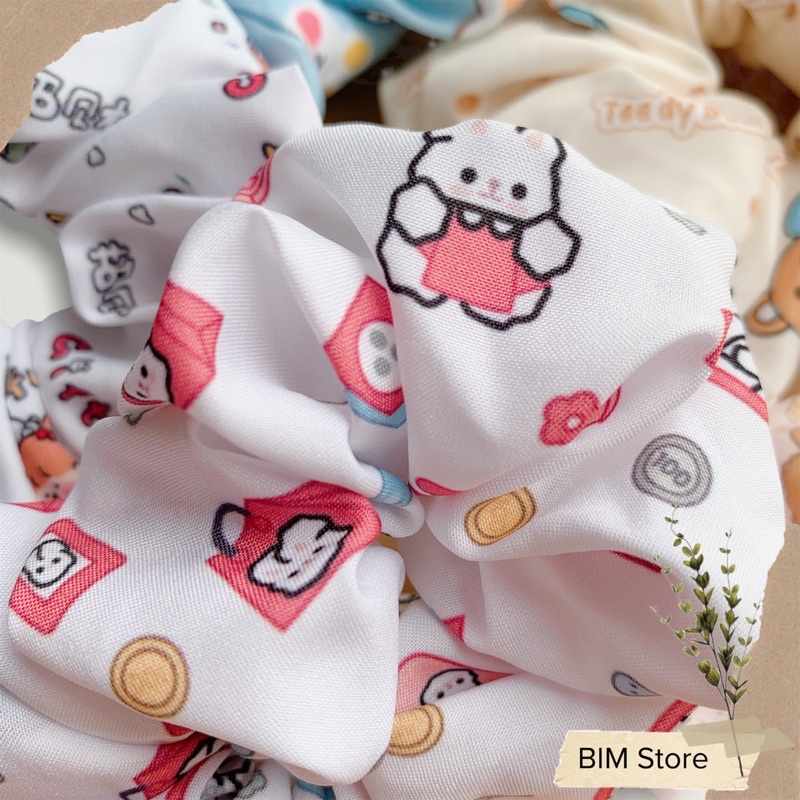 Dây buộc tóc vải Scrunchies dễ thương cute nhiều mẫu hoạt hình, gấu dâu