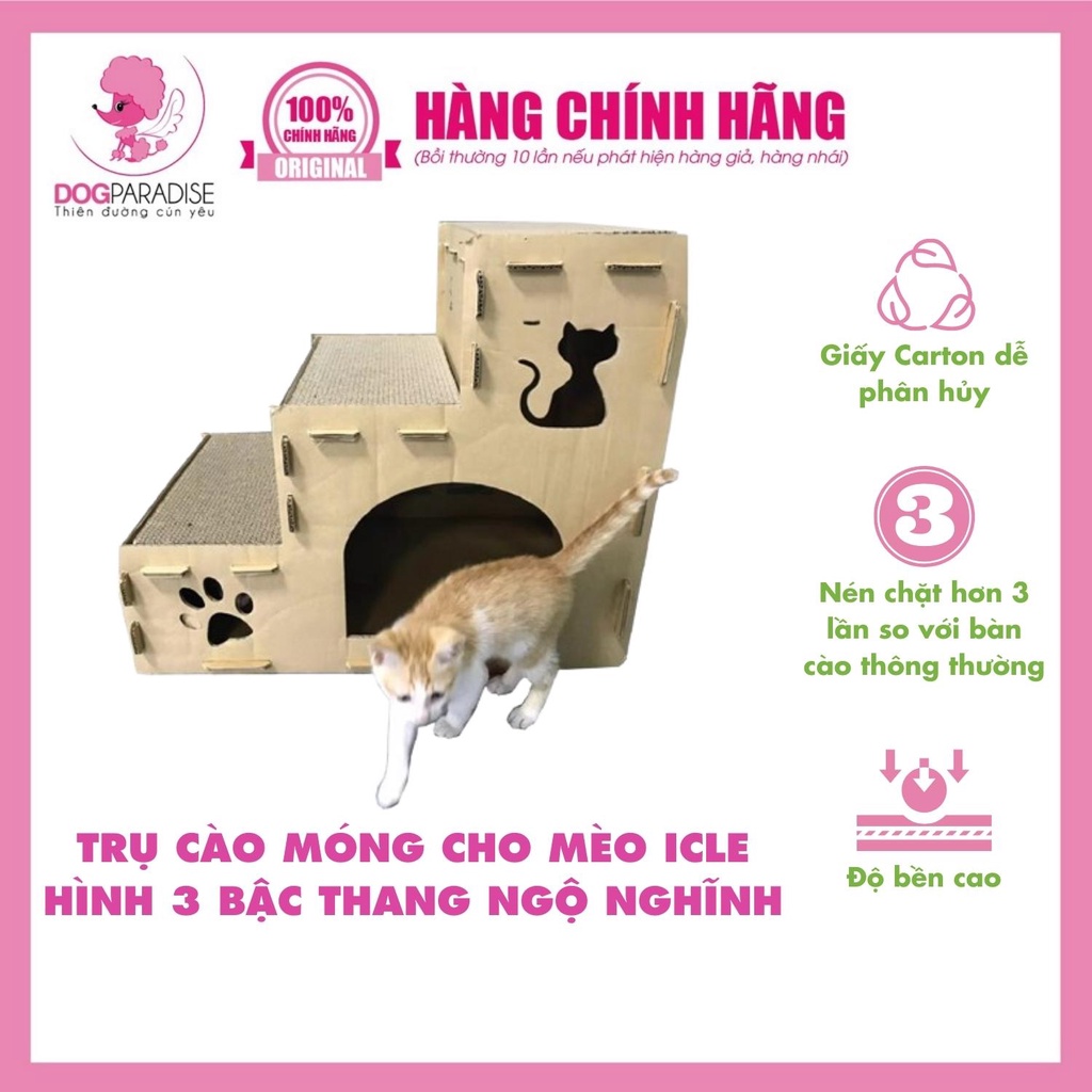 Trụ cào móng cho mèo ICLE màu trắng hình 3 bậc thang ngộ nghĩnh 62.5x41.5x52.0cm - Dog Paradise