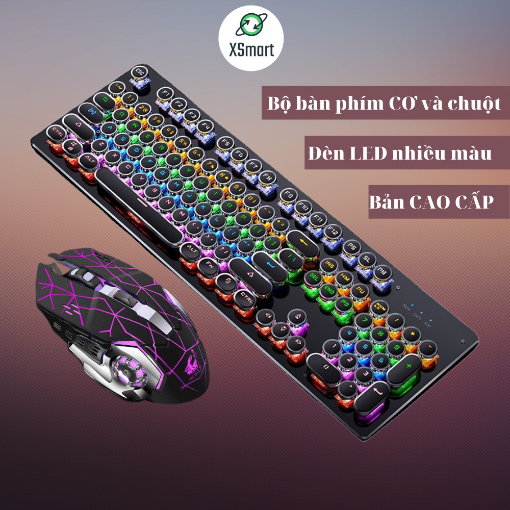 Bộ bàn phím CƠ và chuột chơi game LED đổi màu nhiều chế độ T907+V5 tia sét, phím cơ blue switch gõ cực đã