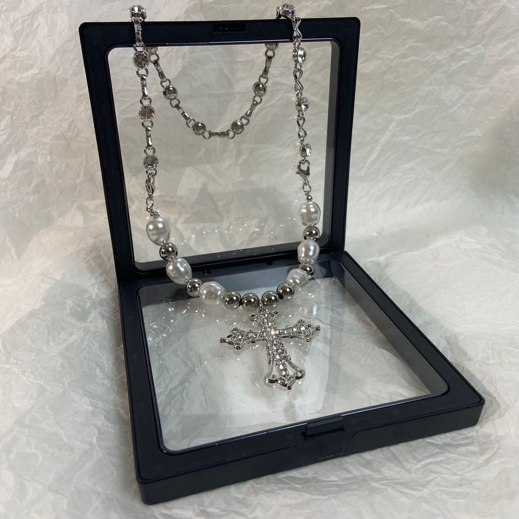 Vòng cổ Chuỗi Ngọc Trai Mặt Thánh Giá Phong Cách hip hop Cho Nam Và Nữ