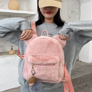 Balo mini lông gấu - balo nữ thời trang tai gấu dễ thương - kèm móc khóa bông xinh xắn - phuishop