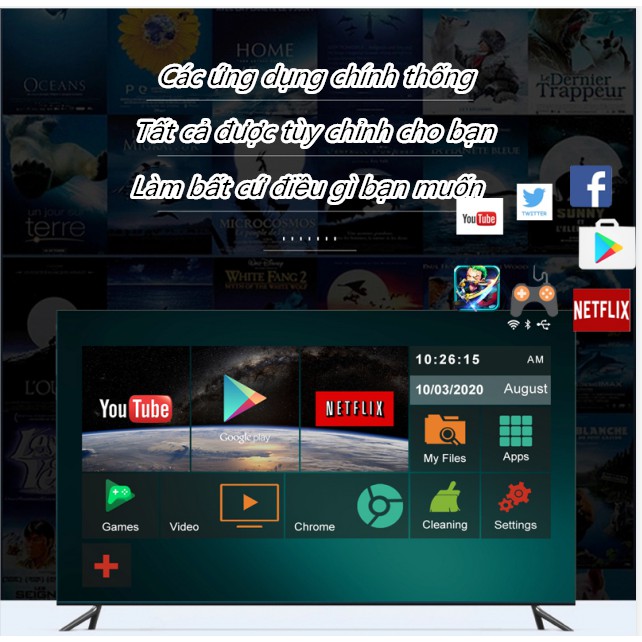 Tivi box Android9.0 one Việt Nam hỗ trợ wifi bluetooth Smart TV Box 4GBRAM + ROM 64GB ROM bảo hành 12 tháng TV Android B