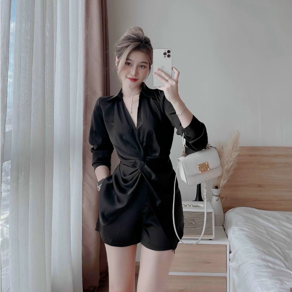 Set bộ đồ nữ MINH PHÚC, sét áo sơ mi phối quần đùi chất liệu tuyết nhung 2 màu trắng trắng, đen sang chảnh thanh lịch