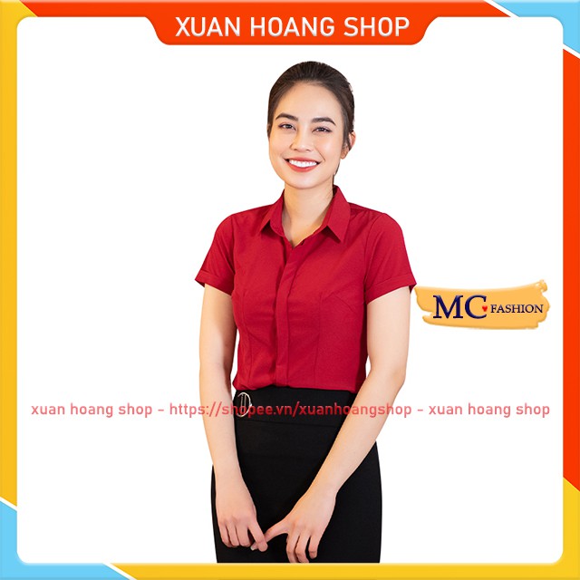 Áo Sơ Mi Nữ Đẹp Mc Fashion A208, Size S, M, L, Xl, 2xl, Tay Ngắn Cộc, Màu Đỏ, Đen, Trắng, Hồng, Tím Than, Công Sở