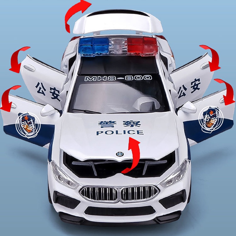 Mô Hình Xe Cảnh Sát BMW M8 Tỉ Lệ 1: 32 Bằng Hợp Kim Có Đèn Và Nhạc