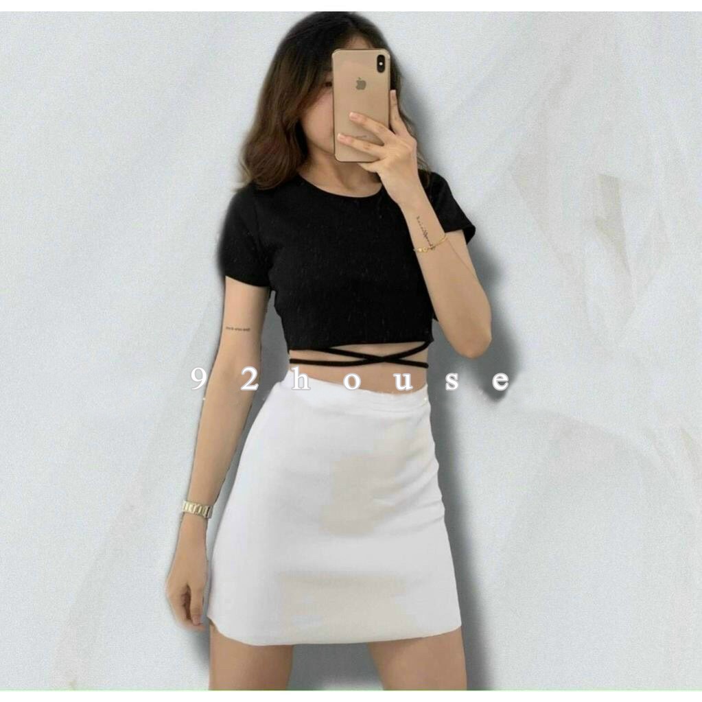 Áo croptop nữ tay ngắn buộc dây / Áo crt phong cách Hàn Quốc