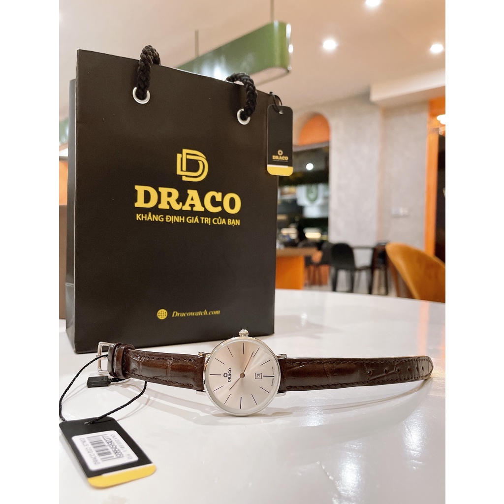 Đồng hồ nữ Draco D22-STN02 "Classic Girl" trắng kết hợp chất liệu dây dây da bò màu đen-phụ kiện thời trang nữ nhẹ nhàng