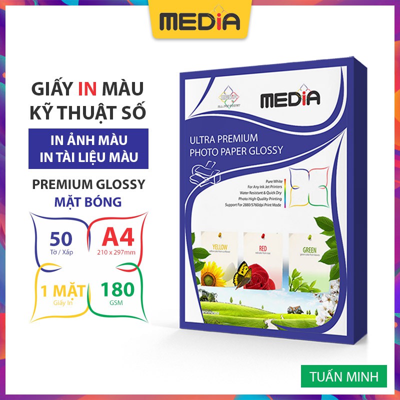 Giấy In Ảnh Media 1 Mặt Bóng A4 180gsm 50 tờ | BigBuy360 - bigbuy360.vn