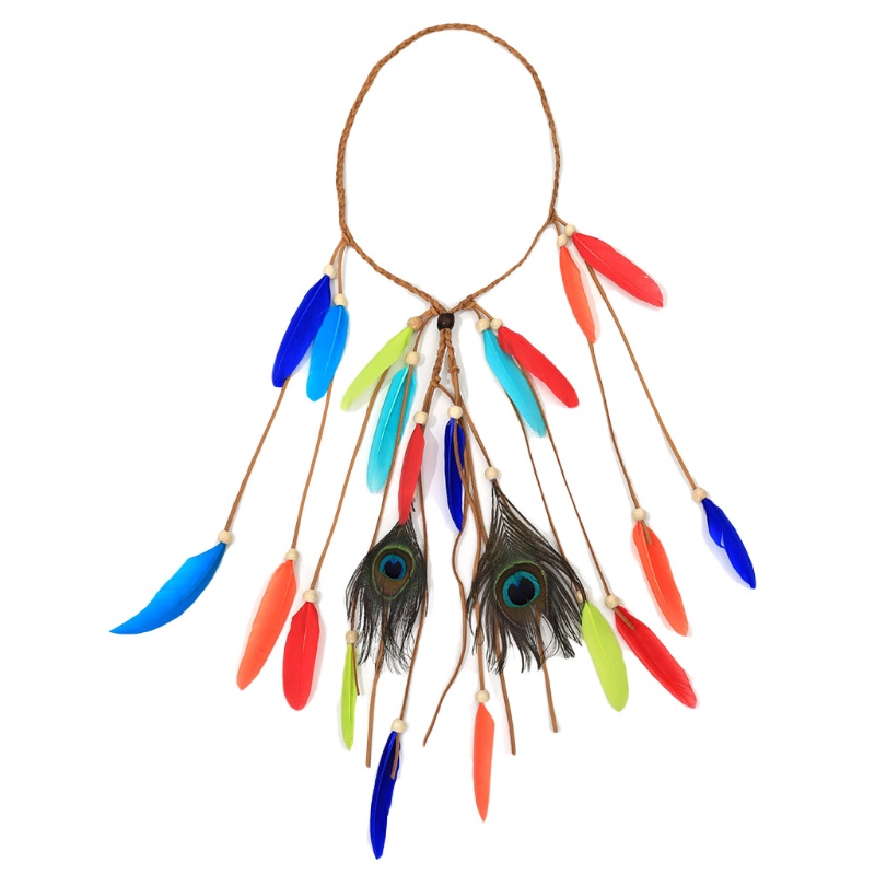 Băng Đô Bện Tóc Phối Lông Vũ Tua Rua Phong Cách Ấn Độ Bohemian