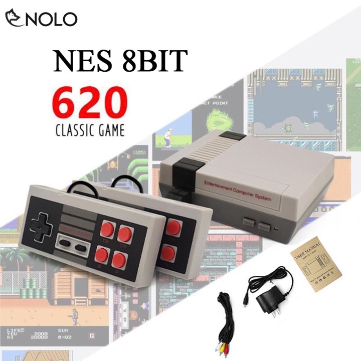 Máy Chơi Game Cổ Điển Mini NES 8 Bit Có 620 Game Kèm Theo 2 Tay Cầm Rời Dây AV Ra Tivi Và Adapter