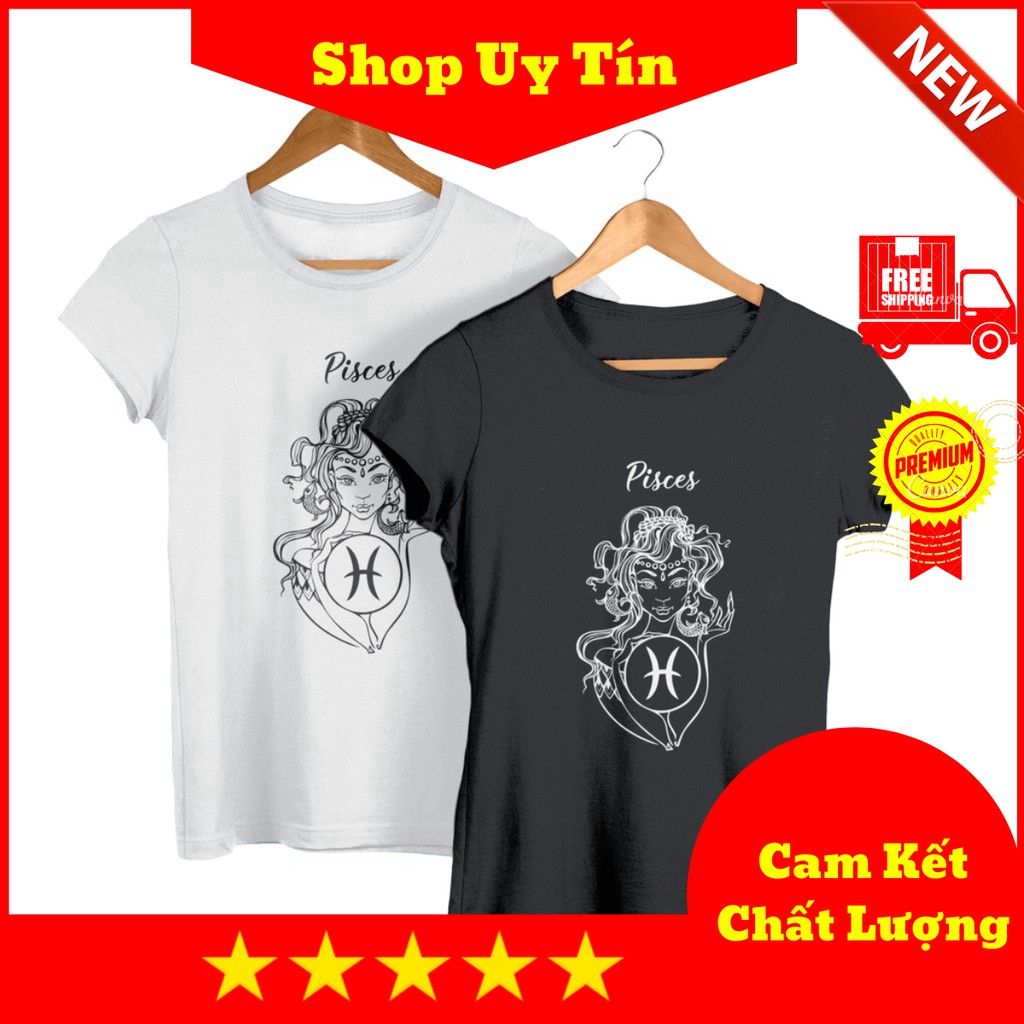 Pisces -  Cung Song Ngư - Áo Thun In UniSex Cao Cấp 12 Cung Hoàng Đạo T-shirt Siêu Đẹp - Trắng Đen Xám