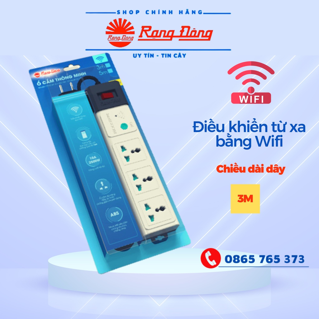 Ổ cắm điện thông minh Rạng Đông điều khiển từ xa bằng Wifi, dây dài 3 mét, 5m, ổ cắm đơn tương thích