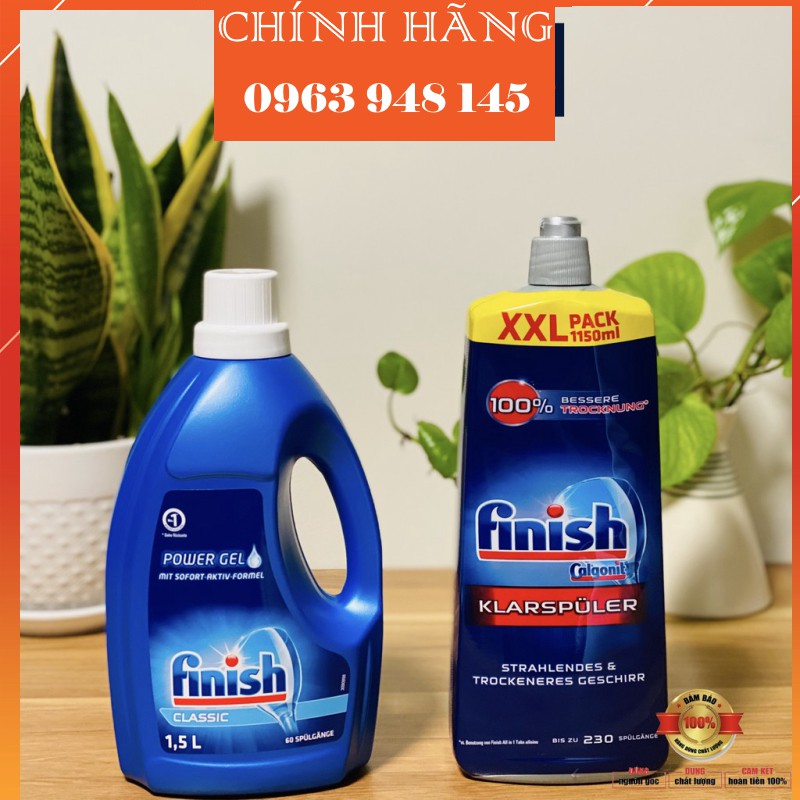 [KM thêm 100g muối] Combo - GEL rửa bát Finish Classic 1.5L / chai + Nước bóng Finish 740 ml / chai