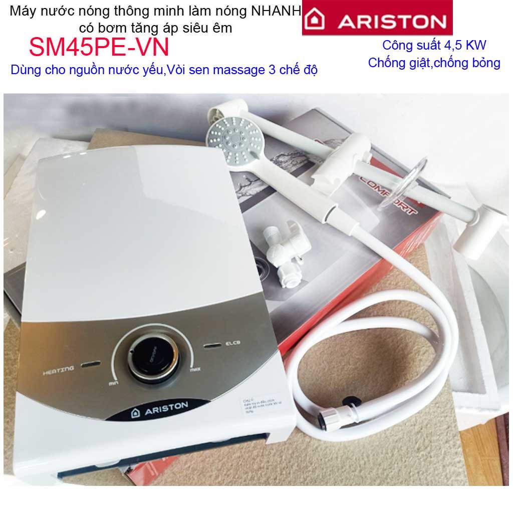 Máy nước nóng Ariston, máy nước nóng trực tiếp có bơm Ariston Aures SM45PE (có bơm)