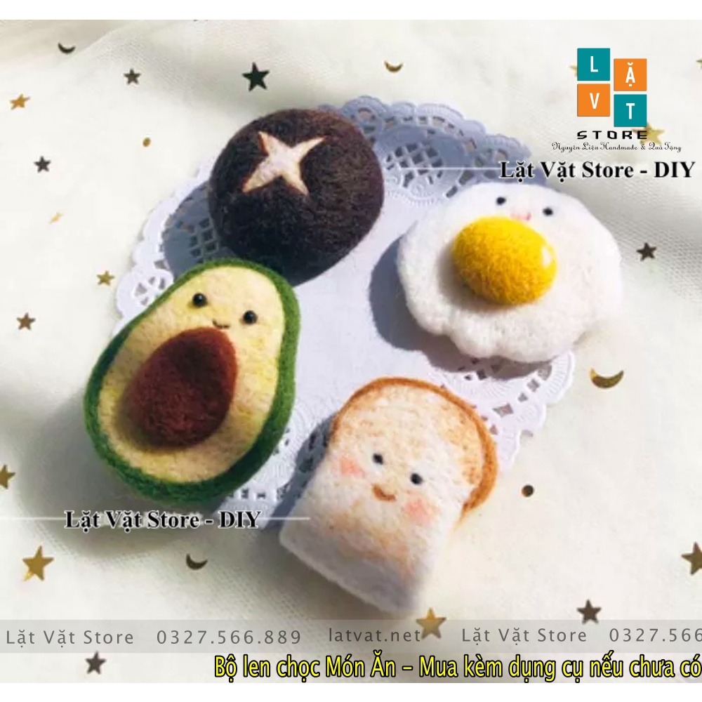 Bộ kit len chọc Món Ăn Hàng Ngày - Needle feltiong egg, quả bơ dễ thương, món quà tự làm, móc chìa khoá từ chọc len rẻ