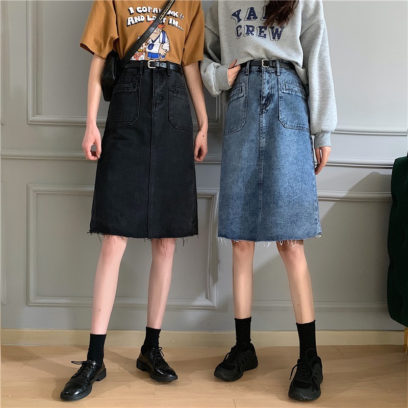 Chân váy jean SUXI dáng chữ A lưng cao màu sắc đơn giản thời trang xuân hè dành cho nữ