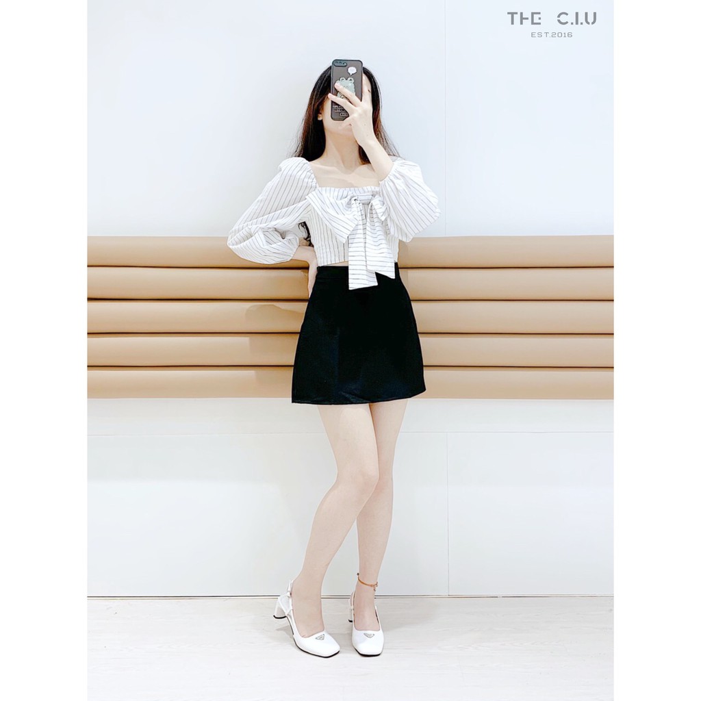 Áo kiểu tay dài phối nơ THE CIU - Linen Bow Top