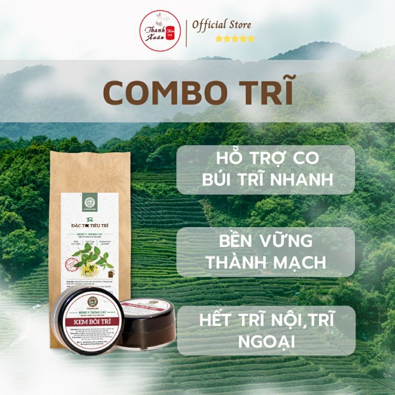 Combo trà trĩ và kem bôi trĩ Trĩ nội trĩ ngoại co búi trĩ hết táo bón đau rát sản phẩm gia truyền Thông Cát