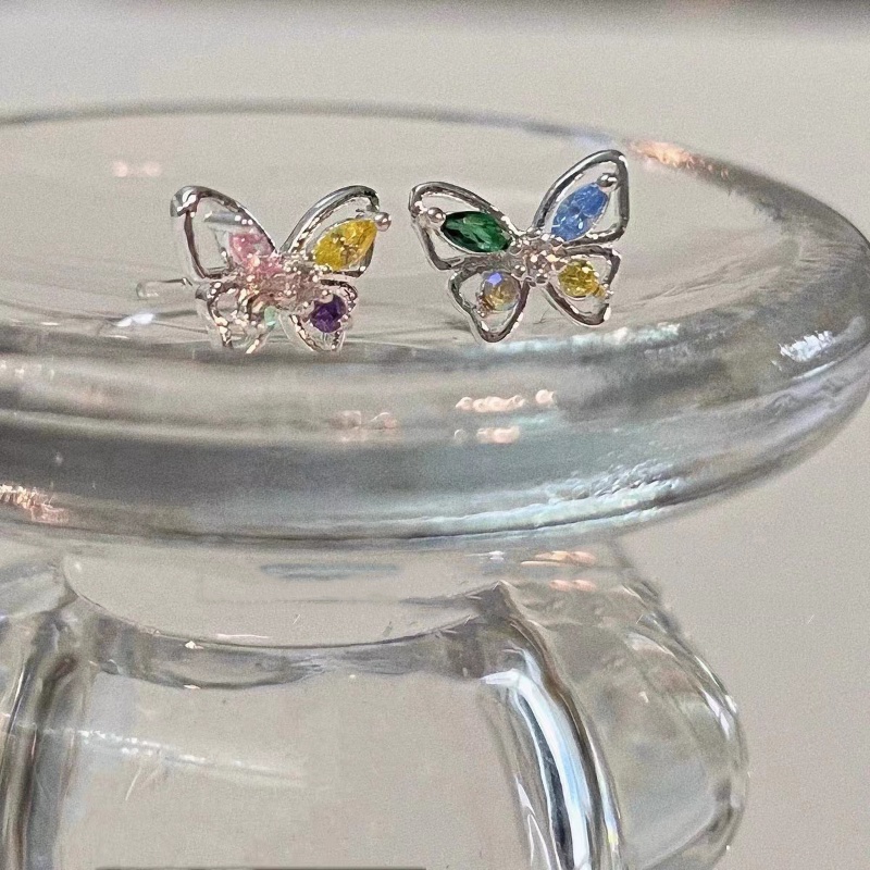 Bông Tai Hình Bướm Rỗng Đính Đá Zircon Nhiều Màu Sang Trọng Phong Cách Hàn Quốc Cho Nữ