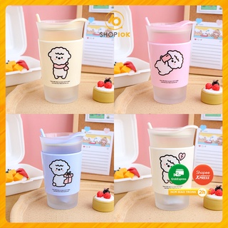 Ly thủy tinh có nắp cute, bình nước thủy tinh đựng cà phê, trà - tặng kèm thìa