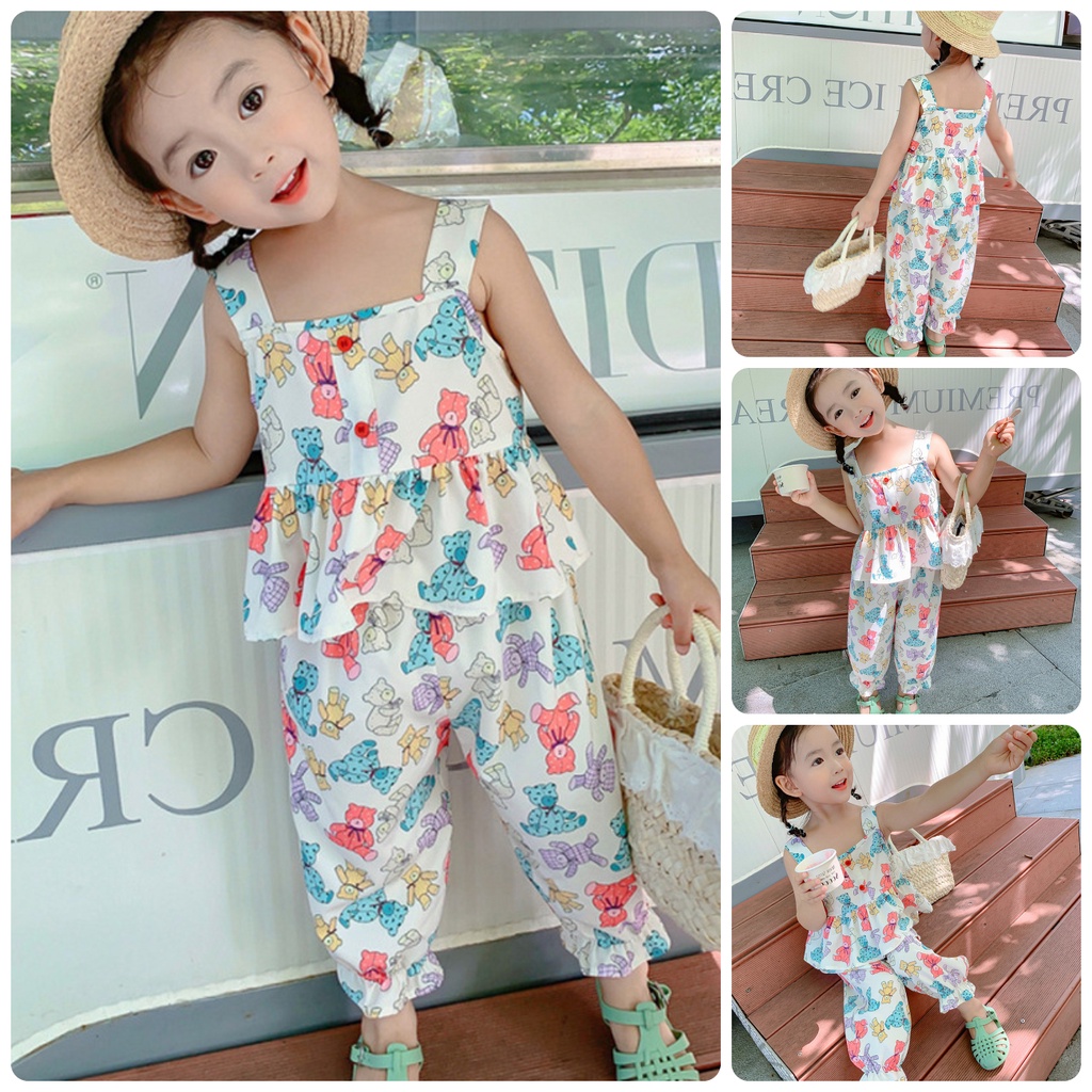 VT26 Size90-130 (9-27kg) set bộ  bé gái (Áo sơ mi sát nách + quần) Thời trang trẻ Em hàng quảng châu