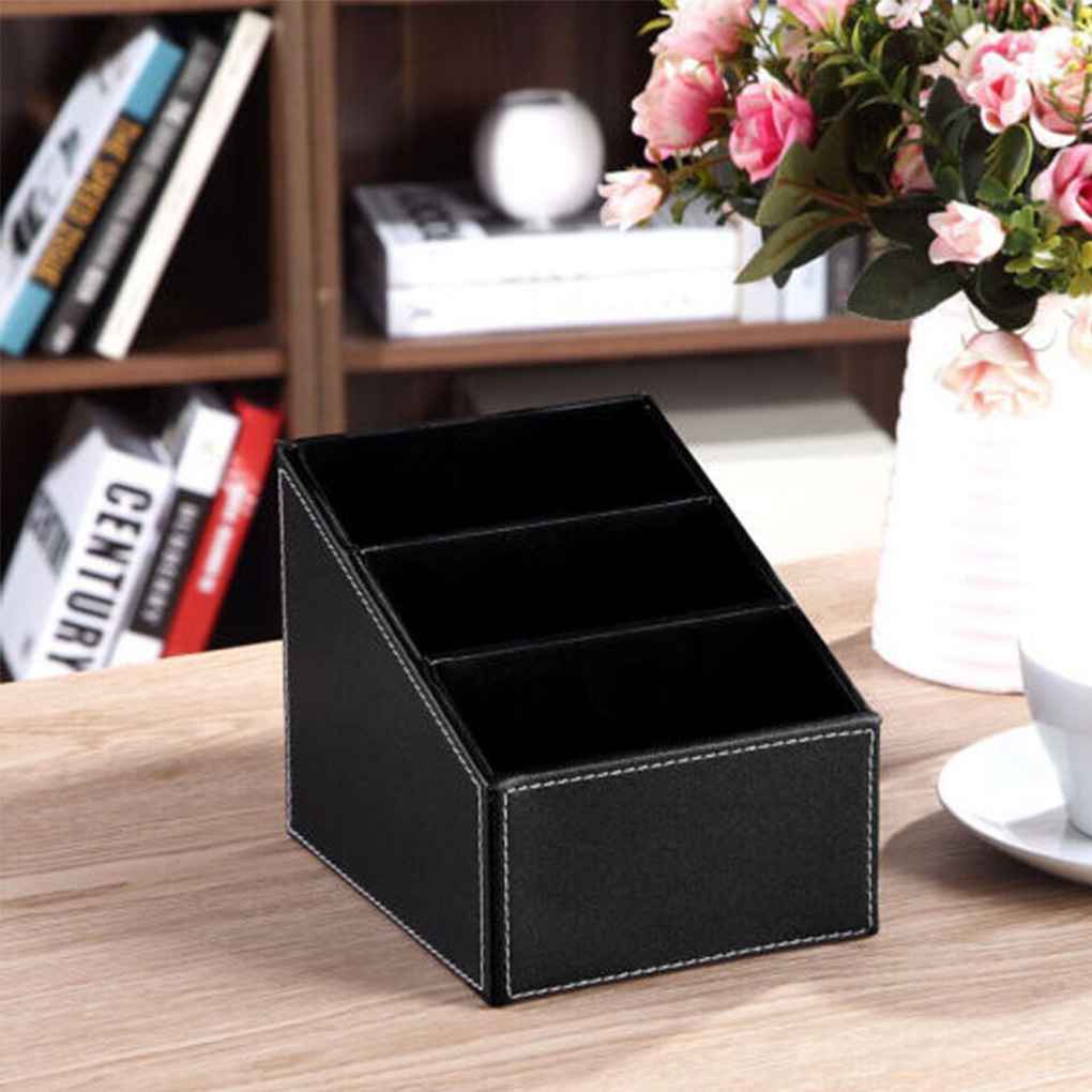Hộp đựng đồ để bàn da PU thiết kế từng nấc chia 3 ngăn dành cho chìa khóa bút điện thoại điều khiển từ xa