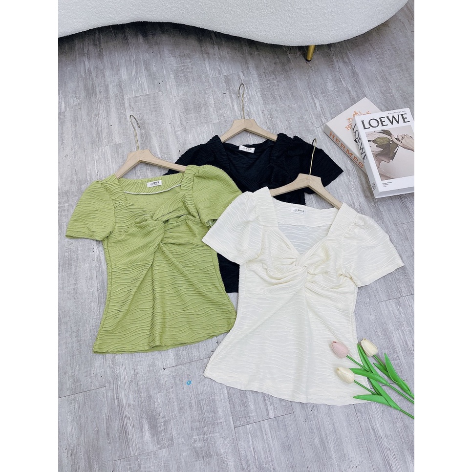 Áo xốp sóng xoắn ngực tay bồng chất sóng biển mới MÃ 1005