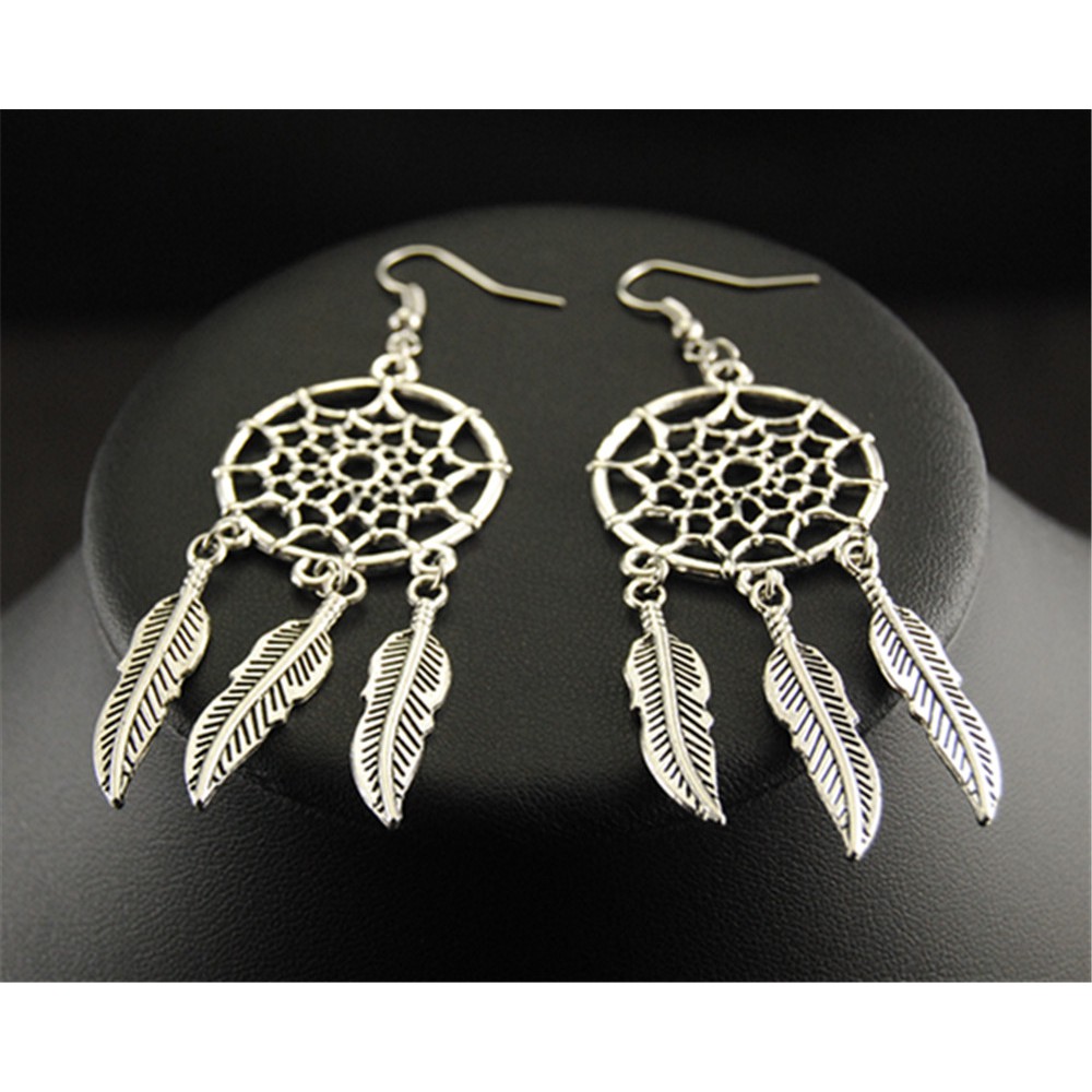 1 Đôi Bông Tai Bạc Hình Dreamcatcher May Mắn Cổ Điển Cho Nữ E172