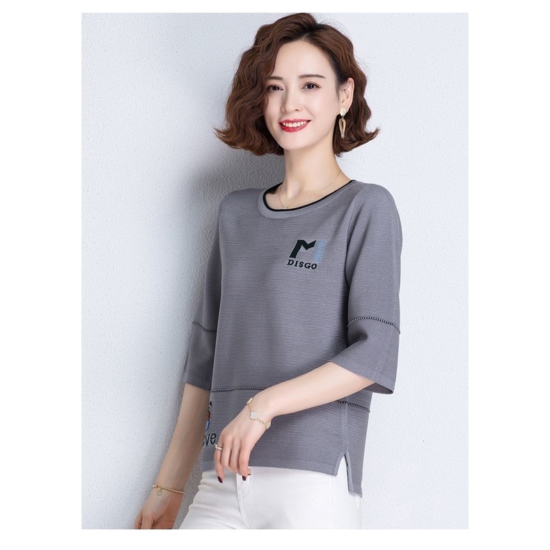 Áo Thun Lụa Lạnh Mỏng Dáng Rộng Thời Trang Mùa Hè Cho Phụ Nữ Trung Niên 3 Tuổi
