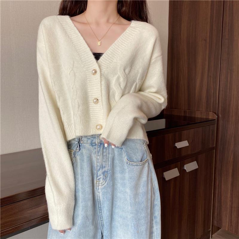 [ Mã 66CBSALE giảm 30K đơn 200K] Áo cardigan cổ chữ V tay dài kiểu croptop thời trang mùa thu trẻ trung cho nữ