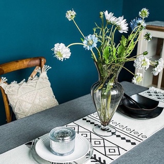 Khăn trải bàn table runner boho đen trắng mẫu 2 - thảm vintage