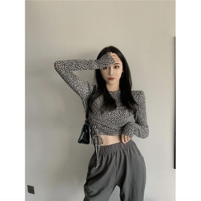 [ORDER] Áo thun croptop da beo dáng ôm rút dây cá tính có size