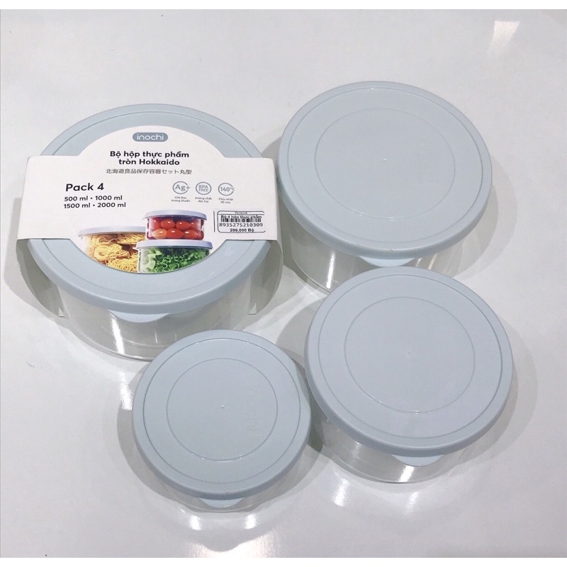 Sét 4 hộp đựng thực phẩm hình tròn Inochi _ có nắp đậy tiện dụng