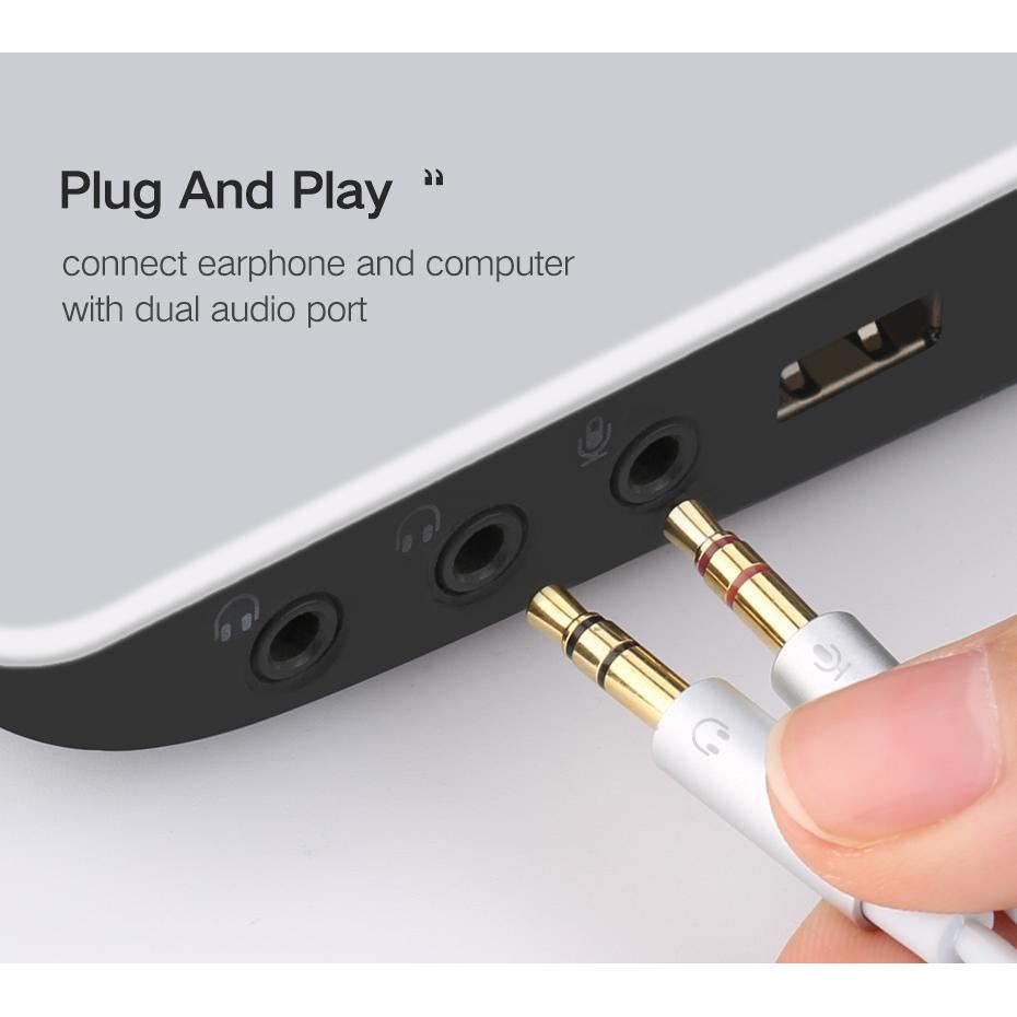 Cáp Gộp Audio &amp; Mic Sang Tai Nghe 3.5mm Chính Hãng Hoco UPA21 - Support Âm Thanh Hifi - 3.5 Audio Female to 2 Male