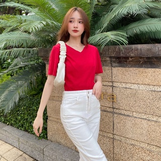Áo thun nữ màu đỏ - hồng mặc tết - áo thun sượt cotton - hình shop tự chụp