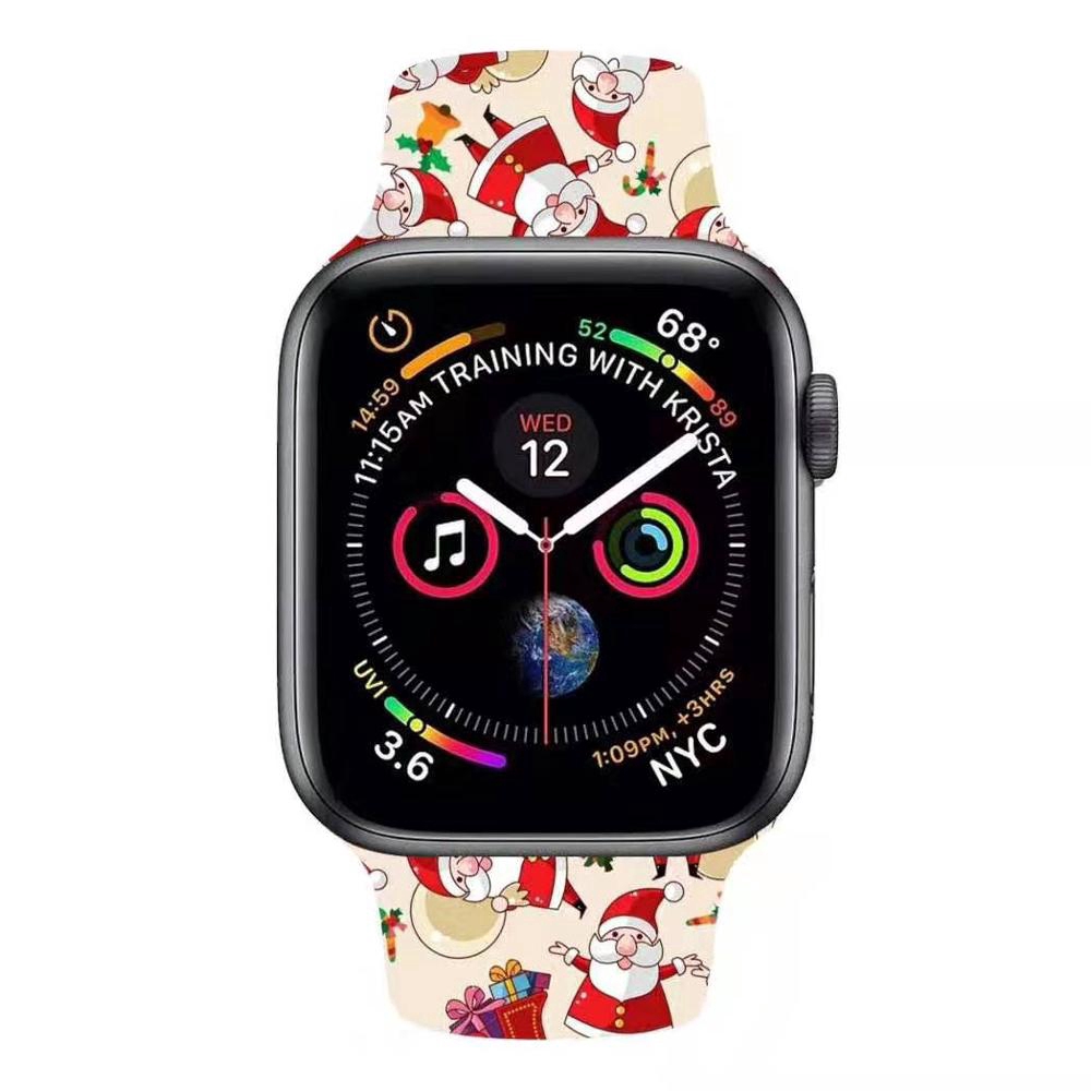 New Printed Sport Band For Apple Watch series 6 5 4 3 2 1 iWatch Christmas Gift Silicone Wrist Strap Dây Đeo Silicon Họa Tiết Giáng Sinh Cho Đồng Hồ Thông Minh for 44mm 42mm 40mm 38mm