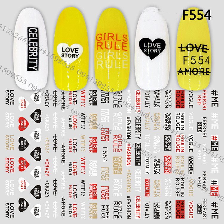 Sticker trang trí móng nail mã F554, F555