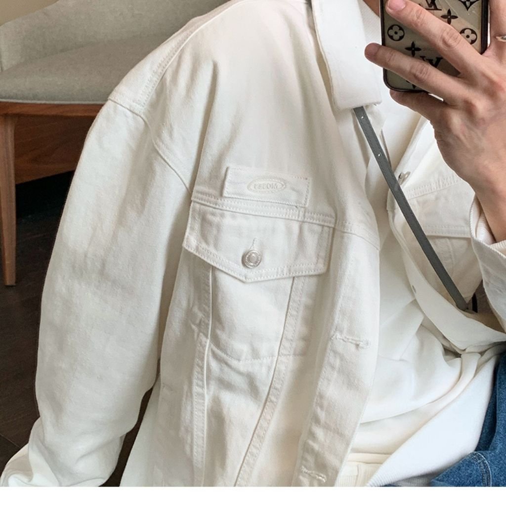Áo khoác bò nam nữ Mavota Áo Denim sơ mi jean unisex trắng xanh cao cấp AB02