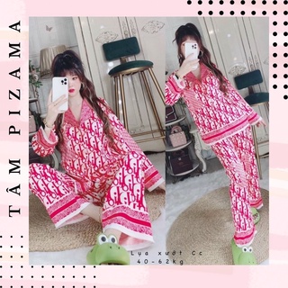 Đồ bộ pizama nữ thiết kế tay dài quần dài sang chảnh chữ hiệu cao cấp ( ảnh thật )