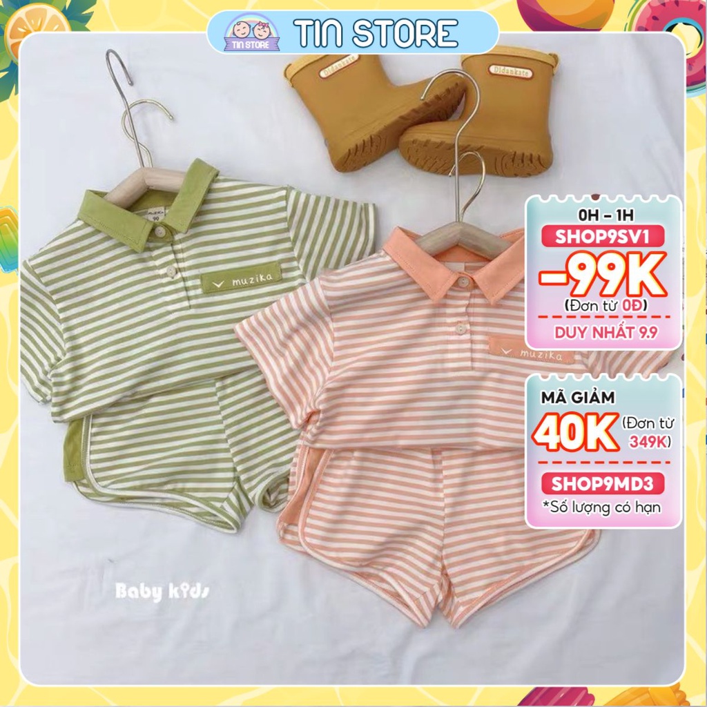 Bộ Cộc Tay Polo Kẻ Chất Liệu Cotton Polo Chun Cho Bé Trai Và Bé Gái Từ 5Kg Đến 28Kg Thời Trang trẻ Em Tin Store