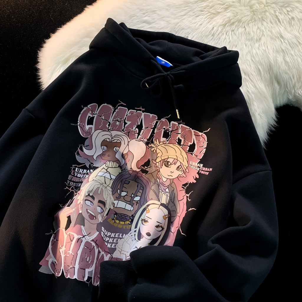 Áo hoodie PEWARN tay dài họa tiết hoạt hình thời trang thu đông dễ phối đồ thời trang dành cho cặp đôi oversize